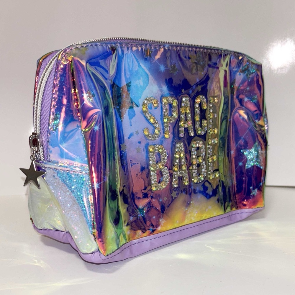 NEW - Space Babe - Iridescent Galaxy Rhinestone Cosmetic Travel Case Makeup Bag - Picture 2 of 4